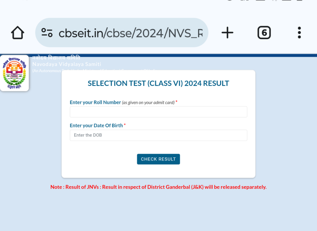JNVS RESULT 2024 - CLASS 6